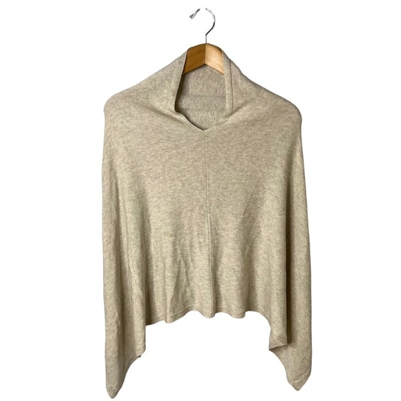 Eileen Fisher Knit Poncho Sweater Tan One Size V Neck Shrug Wrap - Picture 1 of 3